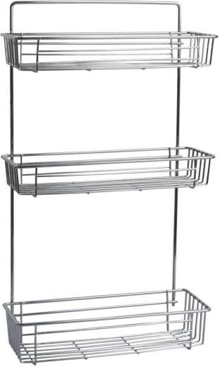 Étagère de salle de bain à trois niveaux 28 × 14,5 × 55 cm chromée