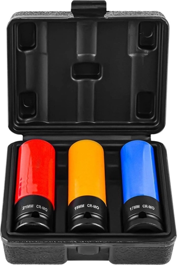 Renew force – jeu de douilles à choc pour jantes alu 1/2" 17/19/21 mm (Cr-Mo) avec étui de protection