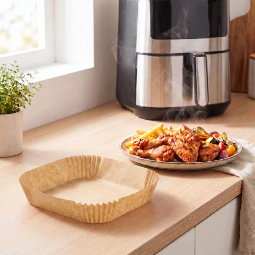 Papier cuisson carré pour friteuse à air chaud 23 cm, 50 pièces