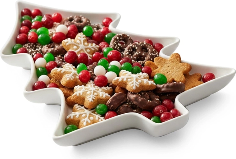 Porseleinen serveerschaal in de vorm van een kerstboom 35 × 26 × 3 cm, wit