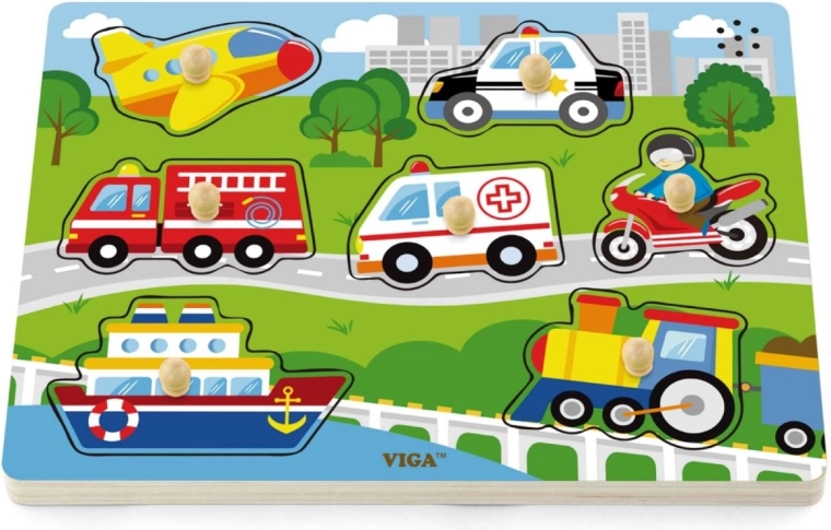Houten geluids puzzel vervoermiddelen Viga