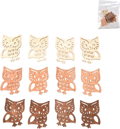Holzdekoration Eule – Set 12 Stk., 4 cm