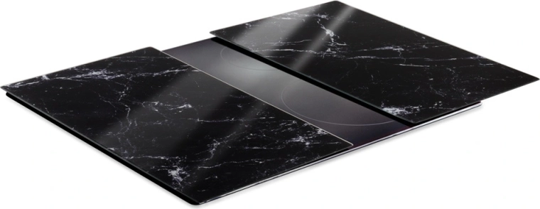 Vilde glass chopping boards and hob cover, black marble 60 × 52 cm, 2 pcs