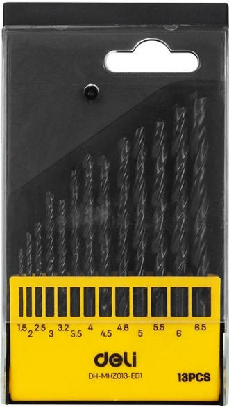 HSS-boorset DELI TOOLS, 13-delig (1,5–6,5 mm)