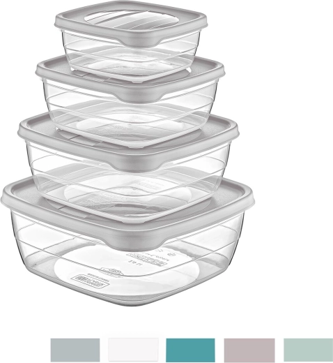 Trend Food Storage Containers, Square, Set of 4 pcs, Color Mix