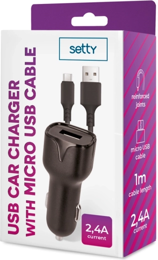 Setty car charger 2.4 A with 1 m microUSB cable, black