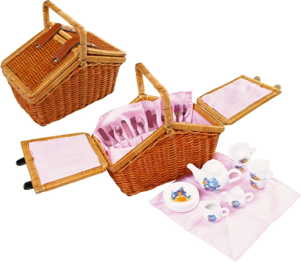 Panier de pique-nique romantique en osier pour enfants avec accessoires