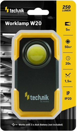 Werklamp Technik MT‑W20 met clip, magnetische basis en COB-LED