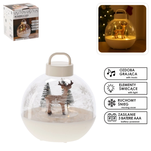 Christmas decoration – house with reindeer and LED, musical, white (15 × 15 × 17 cm)