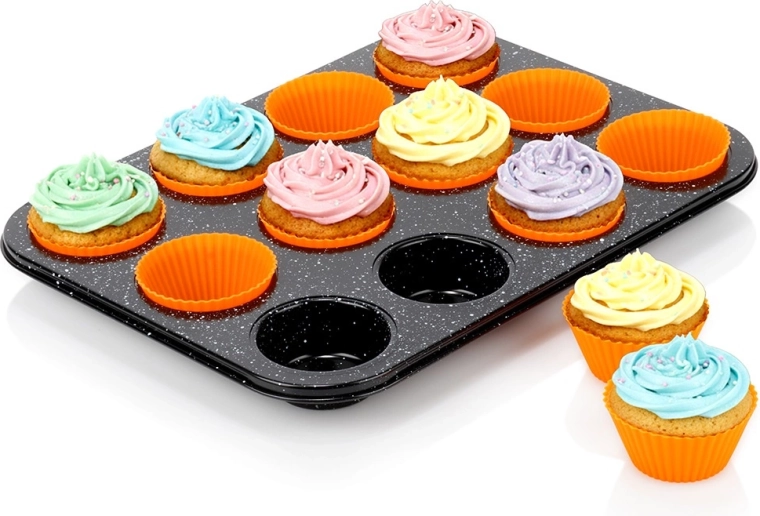 Moule à muffins en granit avec caissettes en silicone, set de 13 pièces