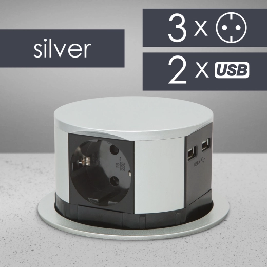 Inbouwbare uitschuifbare stekkerdoos met 3 stopcontacten, USB-A en USB-C