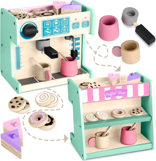 Houten koffietentje met koffiemachine Ricokids 2-in-1, mint