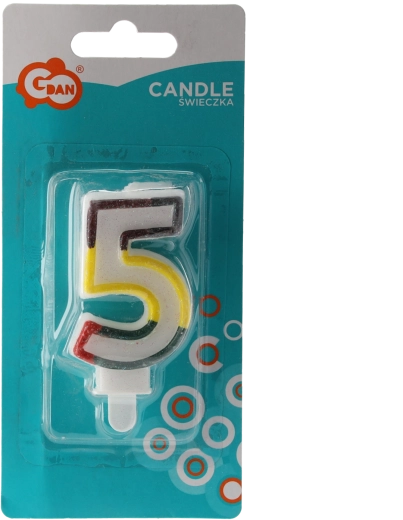 Birthday candle number 5 with brocade and stand