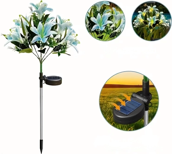 Lampe de jardin solaire en forme de lys à piquer