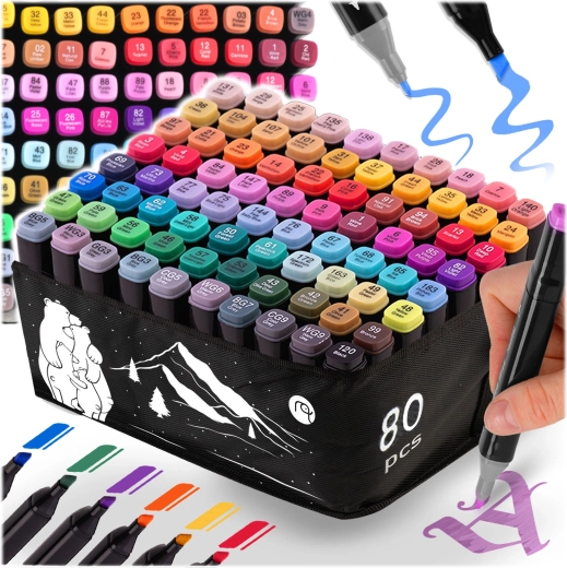 Alkoholische Dual-Tip-Marker mit Etui 80 Stk. NUKIDO