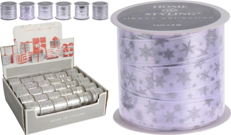 Decoratieve polyester lint 5 m × 1 cm zilver mix
