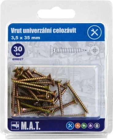 Vis universelle à filetage total 3,5 × 35 mm, zinguée, 30 pcs