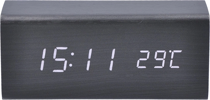 Solight LED-Uhr mit Wecker und Thermometer in schwarzer Holzoptik