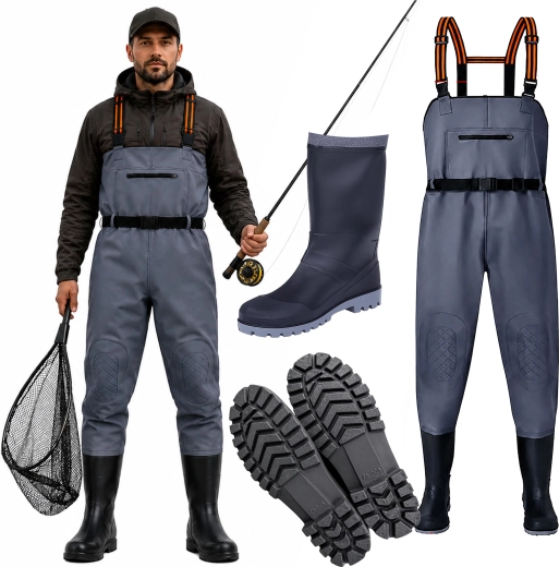Cuissardes de pêche avec bottes intégrées, taille 44