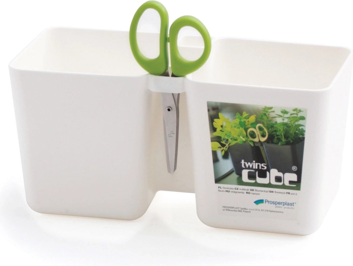 Pot de fleurs Twins Cube blanc pour herbes 24,4 cm avec ciseaux de jardin