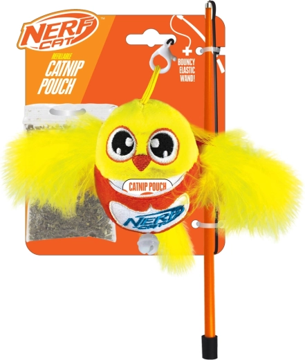 Nerf Cat pluchen vogeltje met bel aan stokje 9 cm