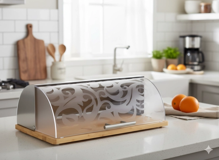 Bamboe broodtrommel met acryl rolluik Canella 39 × 28,5 × 15 cm