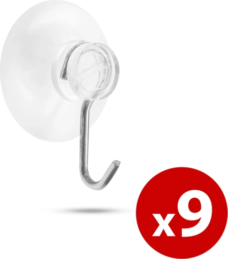 Wandhaken mit Saugnapf, 9 Stück