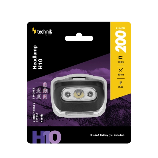 Lampe frontale Technik MT-H10 avec LED blanche et rouge, 200 lm