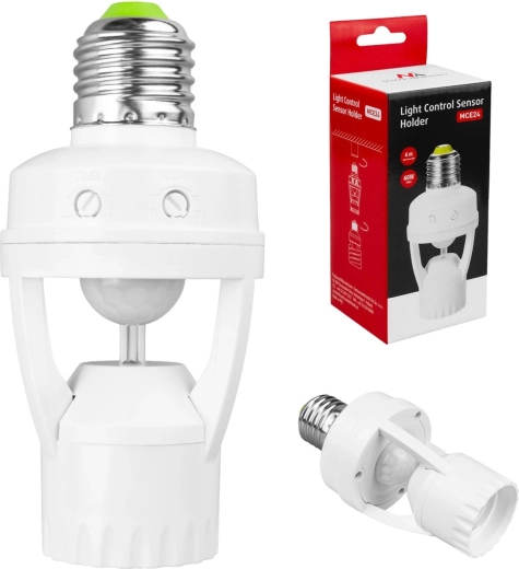 Douille E27 pour ampoule avec capteur PIR de mouvement et de crépuscule 360° MACLEAN