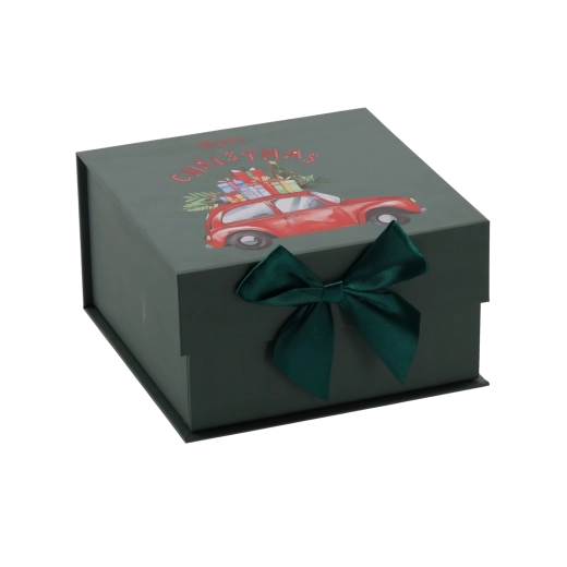 Weihnachtliche Geschenkbox mit Automotiv und grüner Schleife 20 × 20 × 11 cm – 1 Stück