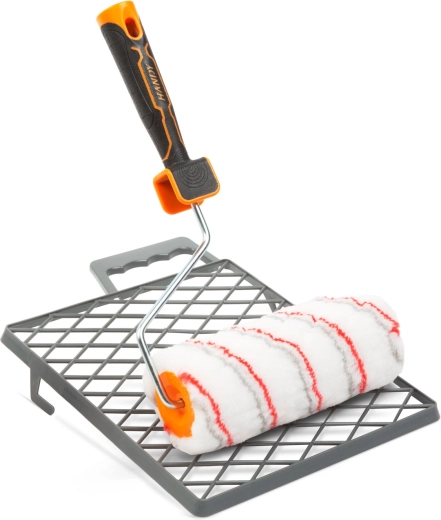 Verfset met roller, verfrooster en handvat