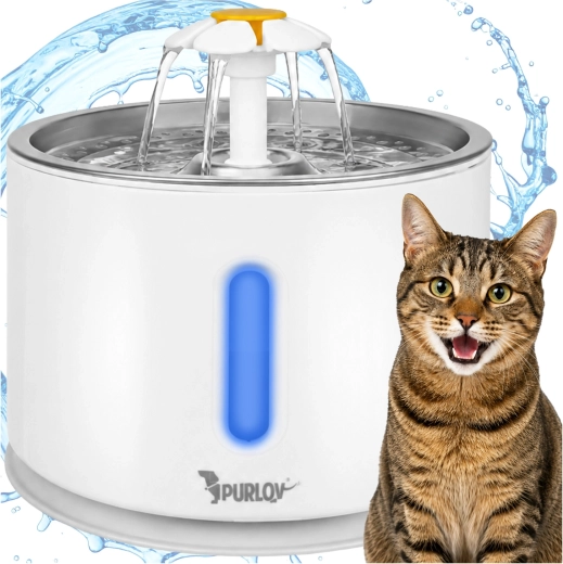 Purlov automatische waterfontein voor hond en kat 2,4 l met filter en LED
