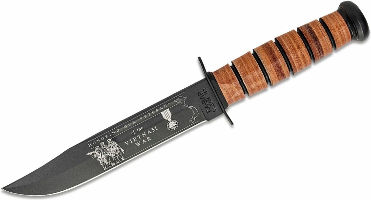Ka-Bar U.S. Army Vietnam commemorative fighting knife 17.8 cm, black, leather handle, leather sheath