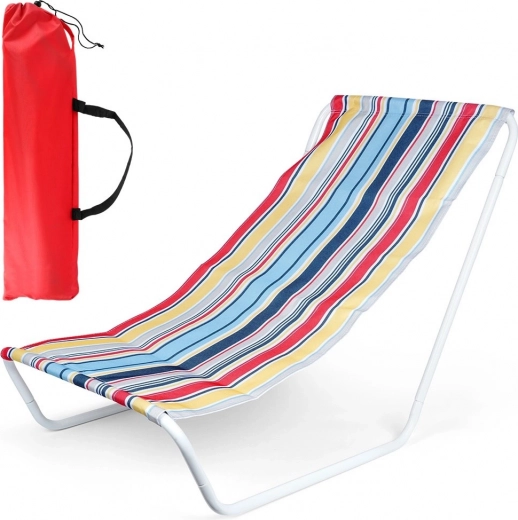 Chaise longue de plage pliante avec tissu rayé et sac de transport