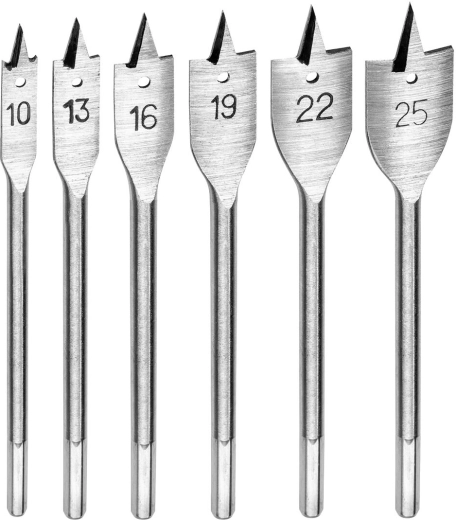 Set de mèches plates pour bois DREL 10–25 mm, 6 pièces
