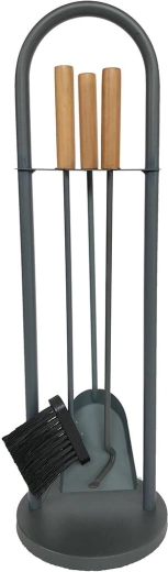 Kaminbesteck mit Ständer grau 68,6 cm – Stahl und Holz, 3-teiliges Set