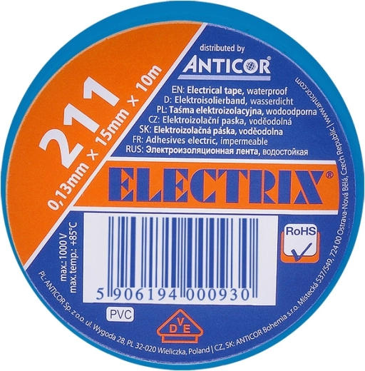 Solight ruban isolant 15 mm x 0,13 mm x 10 m, bleu