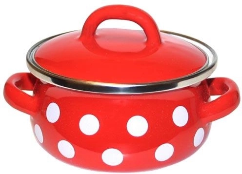 Steelpan met deksel 0,8 l, diameter 12 cm, rood stipmotief