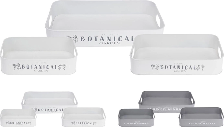 Metalen rechthoekige dienbladen met tuinmotief, set van 3 stuks