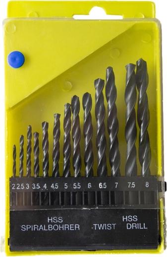 Set of HSS Spiral Metal Drill Bits 2.0–8.0 mm, 13 Pieces