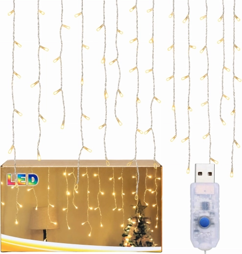 Kerstlichtgordijn met ijspegels, 96 leds, warm wit, USB, 3,5 m