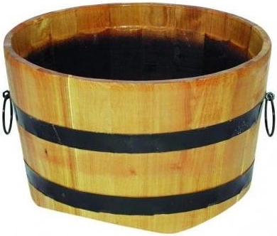 Jardinière en bois avec cerclages métalliques 30 × 50 cm