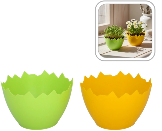 Cache-pot décoratif en plastique en forme de coquille d’œuf fendue 15 cm