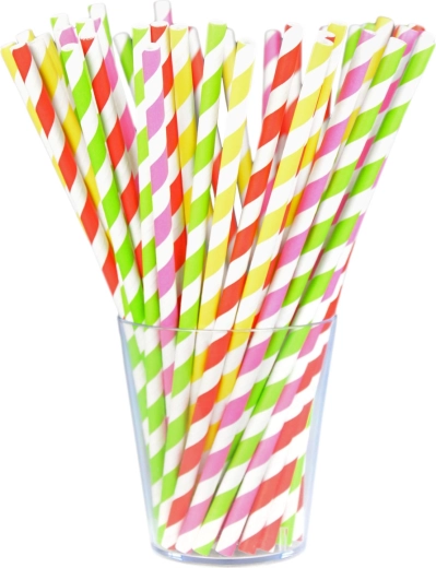 Paper straws with lime stripes 20 cm (12 pcs)