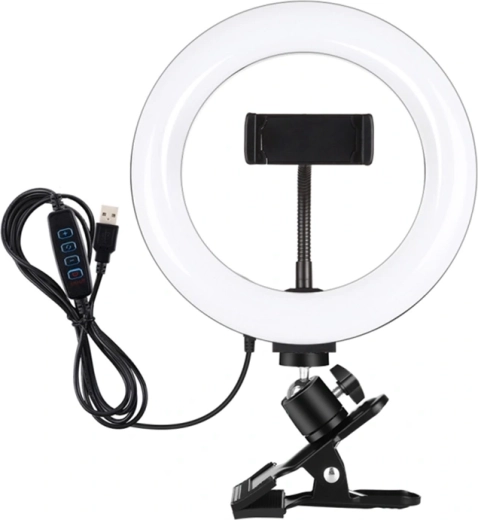 Puluz LED ringlamp 20 cm met houder voor monitor en telefoon, instelbare kleurtemperatuur, zwart