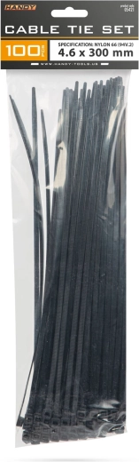 Colliers de serrage noirs 300 × 4,6 mm, 100 pièces