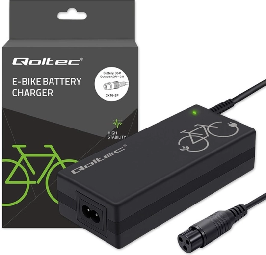 Charger for e-bike 36 V (42 V, 2 A) with 3P‑GX16 connector + power cable