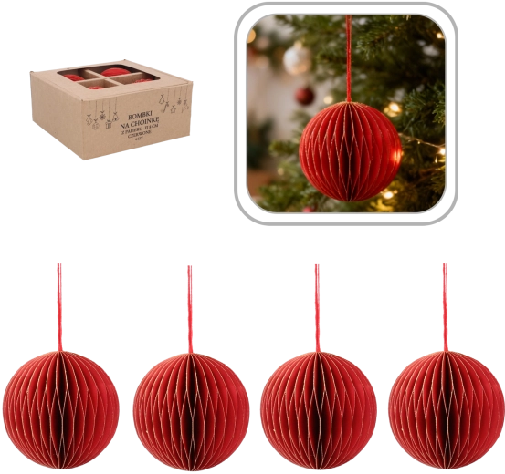 Set van rode kerstballen 8 cm – 4 stuks