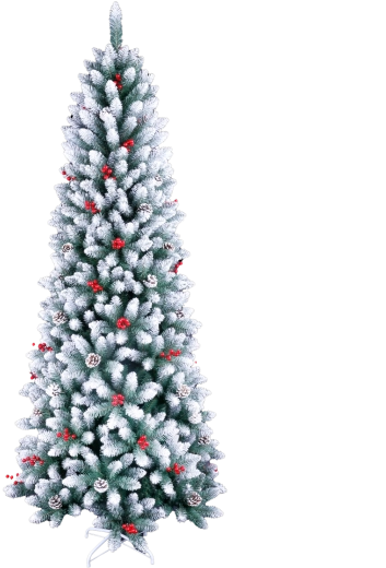 Sapin de Noël artificiel 210 cm enneigé avec baies de sorbier, pommes de pin et éclairage LED
