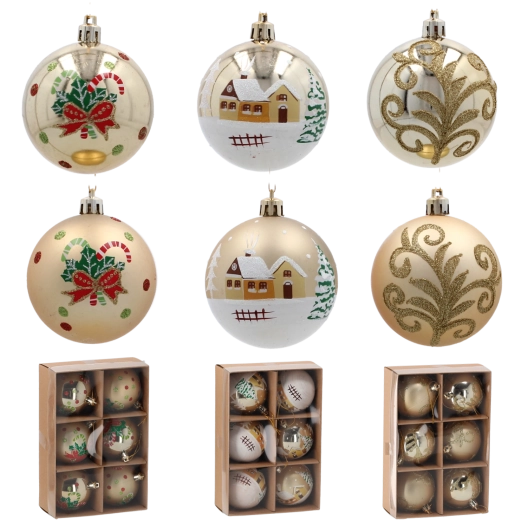 Set aus goldenen Weihnachtskugeln 7 cm – unzerbrechliche Baumdeko (6 Stk.)